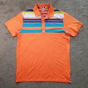 Puma Golf Polo Men's Medium Multi Color Striped USP DRY Short Sleeve
